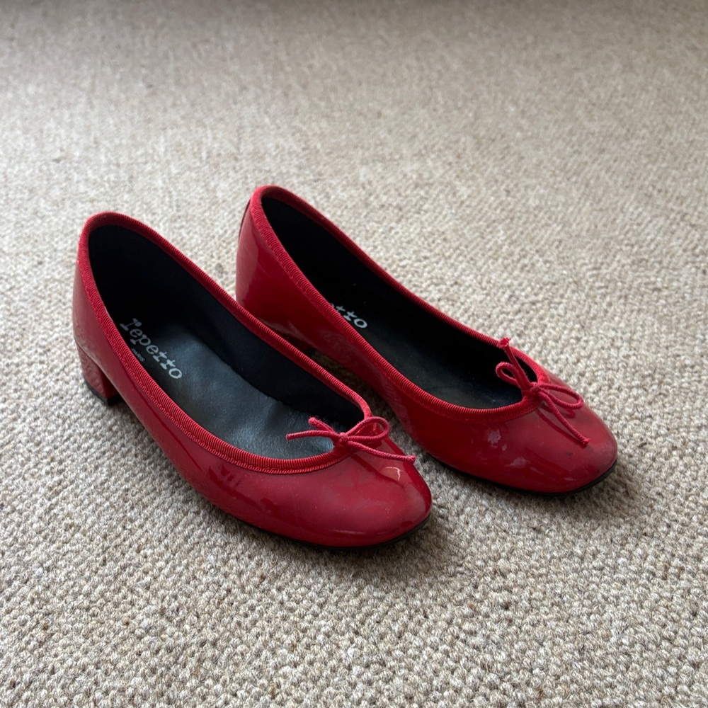 Repetto Red Patent Low Block Heel Ballet Flats